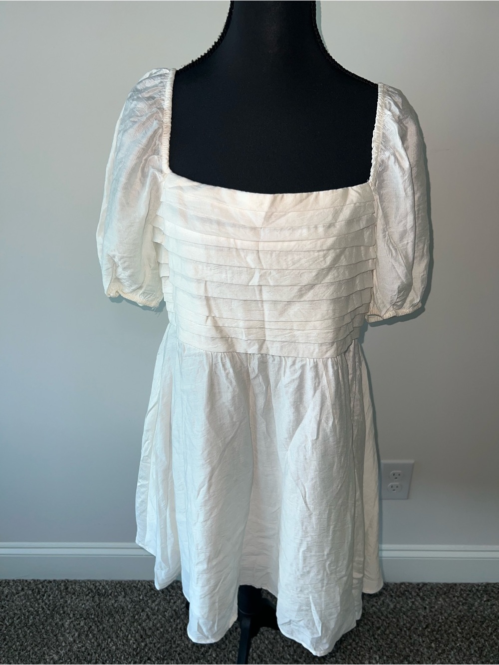 Blu Pepper White Mini Dress with Puff Sleeves Layered Bodice Bridal Graduation